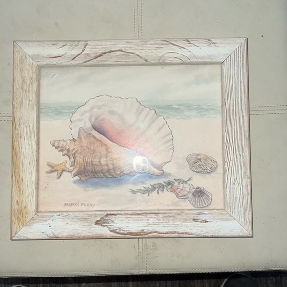Barbara Fleri Seaside Beach Conch / Seashells Framed Watercolor Print 12”x10.25” - Picture 1 of 4